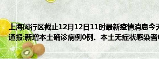 上海闵行区截止12月12日11时最新疫情消息今天实时数据通报:新增本土确诊病例0例、本土无症状感染者0例