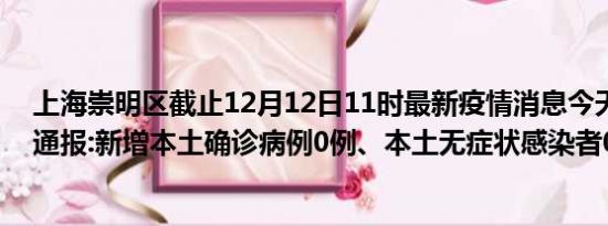 上海崇明区截止12月12日11时最新疫情消息今天实时数据通报:新增本土确诊病例0例、本土无症状感染者0例