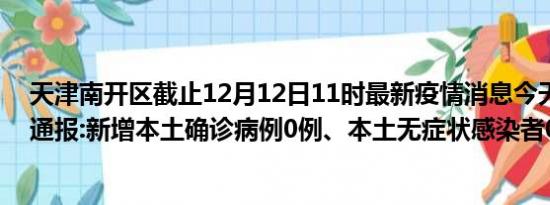 天津南开区截止12月12日11时最新疫情消息今天实时数据通报:新增本土确诊病例0例、本土无症状感染者0例