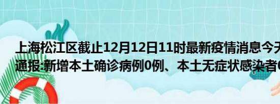 上海松江区截止12月12日11时最新疫情消息今天实时数据通报:新增本土确诊病例0例、本土无症状感染者0例