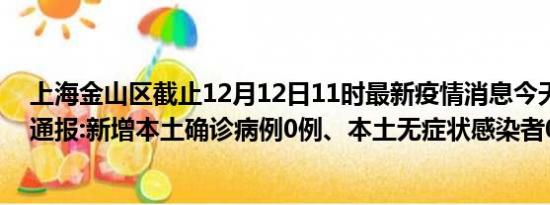 上海金山区截止12月12日11时最新疫情消息今天实时数据通报:新增本土确诊病例0例、本土无症状感染者0例