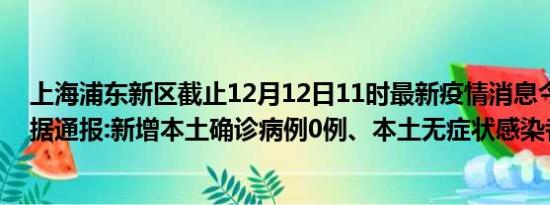 上海浦东新区截止12月12日11时最新疫情消息今天实时数据通报:新增本土确诊病例0例、本土无症状感染者0例