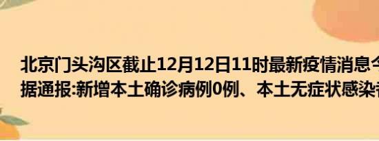 北京门头沟区截止12月12日11时最新疫情消息今天实时数据通报:新增本土确诊病例0例、本土无症状感染者0例