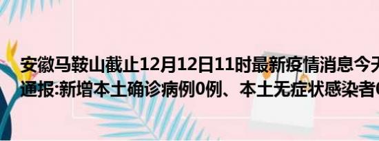 安徽马鞍山截止12月12日11时最新疫情消息今天实时数据通报:新增本土确诊病例0例、本土无症状感染者0例