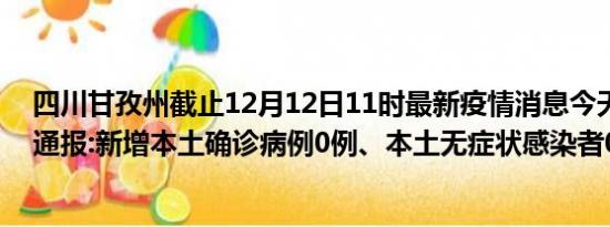 四川甘孜州截止12月12日11时最新疫情消息今天实时数据通报:新增本土确诊病例0例、本土无症状感染者0例