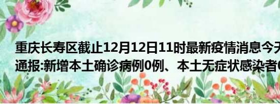 重庆长寿区截止12月12日11时最新疫情消息今天实时数据通报:新增本土确诊病例0例、本土无症状感染者0例