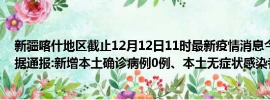 新疆喀什地区截止12月12日11时最新疫情消息今天实时数据通报:新增本土确诊病例0例、本土无症状感染者0例