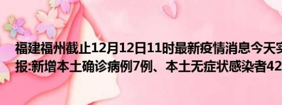 福建福州截止12月12日11时最新疫情消息今天实时数据通报:新增本土确诊病例7例、本土无症状感染者42例