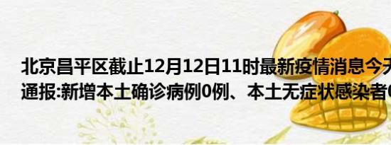 北京昌平区截止12月12日11时最新疫情消息今天实时数据通报:新增本土确诊病例0例、本土无症状感染者0例