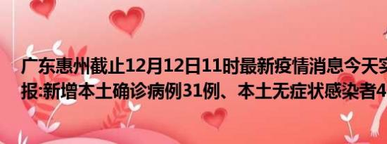 广东惠州截止12月12日11时最新疫情消息今天实时数据通报:新增本土确诊病例31例、本土无症状感染者45例