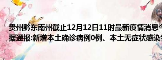 贵州黔东南州截止12月12日11时最新疫情消息今天实时数据通报:新增本土确诊病例0例、本土无症状感染者0例