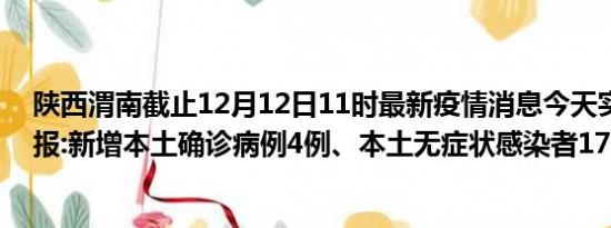 陕西渭南截止12月12日11时最新疫情消息今天实时数据通报:新增本土确诊病例4例、本土无症状感染者17例