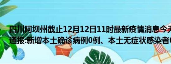 四川阿坝州截止12月12日11时最新疫情消息今天实时数据通报:新增本土确诊病例0例、本土无症状感染者0例