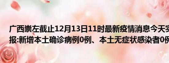 广西崇左截止12月13日11时最新疫情消息今天实时数据通报:新增本土确诊病例0例、本土无症状感染者0例