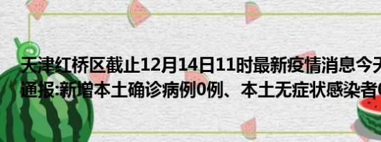 天津红桥区截止12月14日11时最新疫情消息今天实时数据通报:新增本土确诊病例0例、本土无症状感染者0例