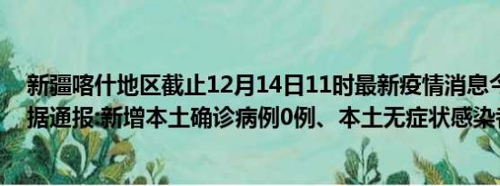 新疆喀什地区截止12月14日11时最新疫情消息今天实时数据通报:新增本土确诊病例0例、本土无症状感染者0例