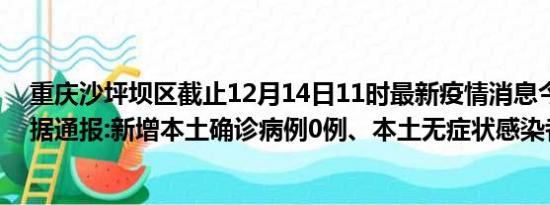 重庆沙坪坝区截止12月14日11时最新疫情消息今天实时数据通报:新增本土确诊病例0例、本土无症状感染者0例