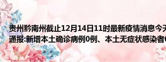 贵州黔南州截止12月14日11时最新疫情消息今天实时数据通报:新增本土确诊病例0例、本土无症状感染者0例