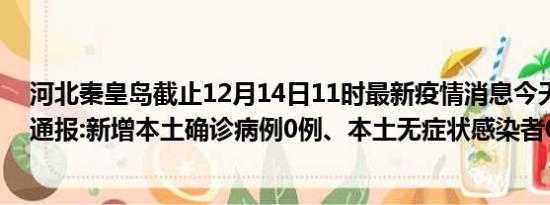 河北秦皇岛截止12月14日11时最新疫情消息今天实时数据通报:新增本土确诊病例0例、本土无症状感染者0例