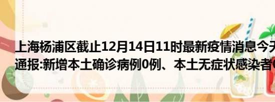 上海杨浦区截止12月14日11时最新疫情消息今天实时数据通报:新增本土确诊病例0例、本土无症状感染者0例