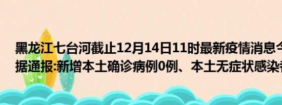 黑龙江七台河截止12月14日11时最新疫情消息今天实时数据通报:新增本土确诊病例0例、本土无症状感染者0例