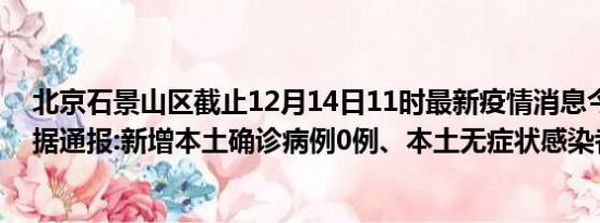 北京石景山区截止12月14日11时最新疫情消息今天实时数据通报:新增本土确诊病例0例、本土无症状感染者0例