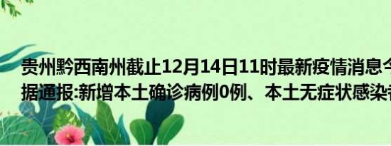 贵州黔西南州截止12月14日11时最新疫情消息今天实时数据通报:新增本土确诊病例0例、本土无症状感染者0例