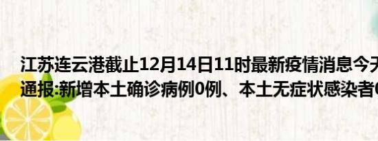 江苏连云港截止12月14日11时最新疫情消息今天实时数据通报:新增本土确诊病例0例、本土无症状感染者0例