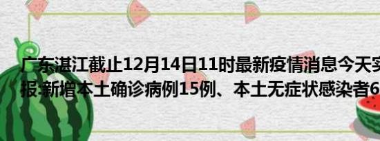 广东湛江截止12月14日11时最新疫情消息今天实时数据通报:新增本土确诊病例15例、本土无症状感染者6例