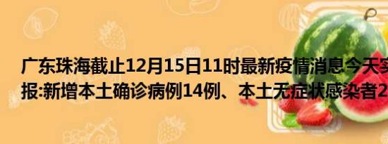 广东珠海截止12月15日11时最新疫情消息今天实时数据通报:新增本土确诊病例14例、本土无症状感染者26例