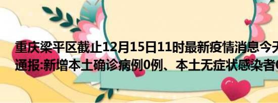 重庆梁平区截止12月15日11时最新疫情消息今天实时数据通报:新增本土确诊病例0例、本土无症状感染者0例