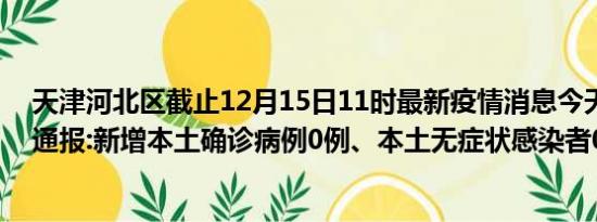 天津河北区截止12月15日11时最新疫情消息今天实时数据通报:新增本土确诊病例0例、本土无症状感染者0例