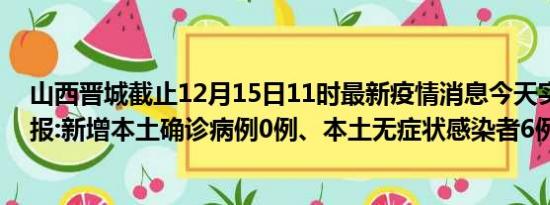 山西晋城截止12月15日11时最新疫情消息今天实时数据通报:新增本土确诊病例0例、本土无症状感染者6例