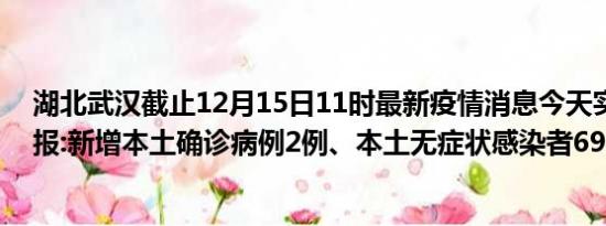 湖北武汉截止12月15日11时最新疫情消息今天实时数据通报:新增本土确诊病例2例、本土无症状感染者69例