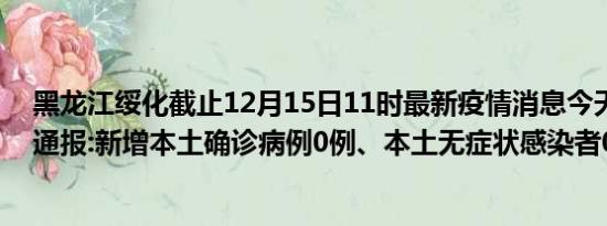 黑龙江绥化截止12月15日11时最新疫情消息今天实时数据通报:新增本土确诊病例0例、本土无症状感染者0例