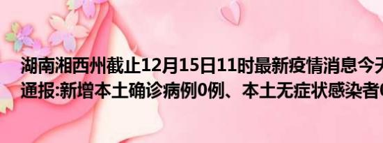 湖南湘西州截止12月15日11时最新疫情消息今天实时数据通报:新增本土确诊病例0例、本土无症状感染者0例