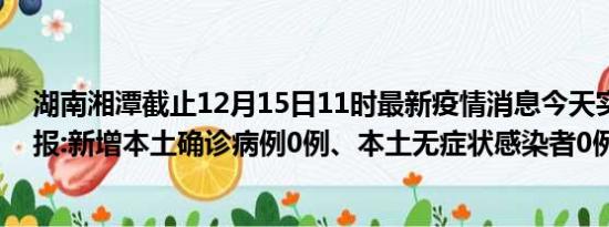 湖南湘潭截止12月15日11时最新疫情消息今天实时数据通报:新增本土确诊病例0例、本土无症状感染者0例