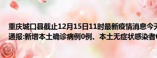 重庆城口县截止12月15日11时最新疫情消息今天实时数据通报:新增本土确诊病例0例、本土无症状感染者0例