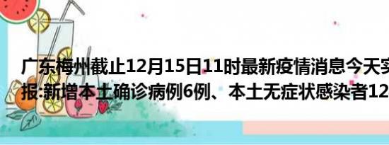 广东梅州截止12月15日11时最新疫情消息今天实时数据通报:新增本土确诊病例6例、本土无症状感染者124例