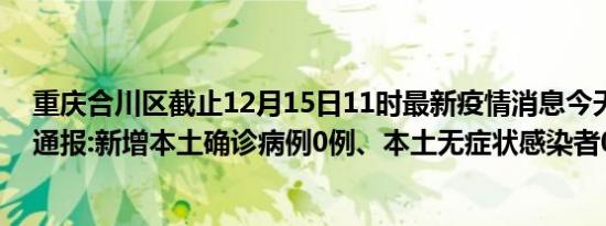 重庆合川区截止12月15日11时最新疫情消息今天实时数据通报:新增本土确诊病例0例、本土无症状感染者0例