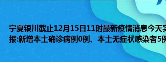 宁夏银川截止12月15日11时最新疫情消息今天实时数据通报:新增本土确诊病例0例、本土无症状感染者5例