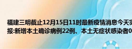 福建三明截止12月15日11时最新疫情消息今天实时数据通报:新增本土确诊病例22例、本土无症状感染者0例