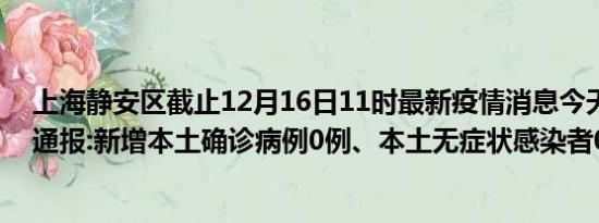 上海静安区截止12月16日11时最新疫情消息今天实时数据通报:新增本土确诊病例0例、本土无症状感染者0例