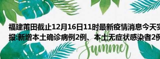 福建莆田截止12月16日11时最新疫情消息今天实时数据通报:新增本土确诊病例2例、本土无症状感染者2例