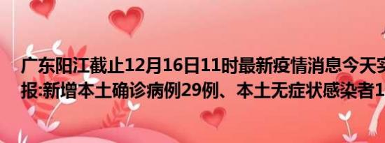 广东阳江截止12月16日11时最新疫情消息今天实时数据通报:新增本土确诊病例29例、本土无症状感染者12例