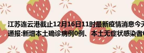 江苏连云港截止12月16日11时最新疫情消息今天实时数据通报:新增本土确诊病例0例、本土无症状感染者0例