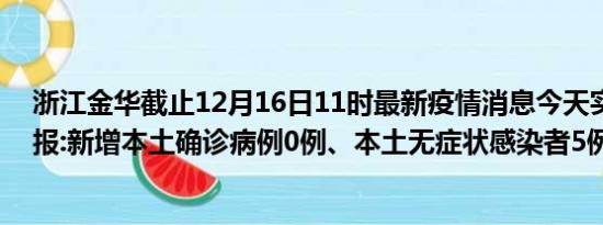 浙江金华截止12月16日11时最新疫情消息今天实时数据通报:新增本土确诊病例0例、本土无症状感染者5例