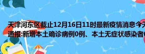 天津河东区截止12月16日11时最新疫情消息今天实时数据通报:新增本土确诊病例0例、本土无症状感染者0例