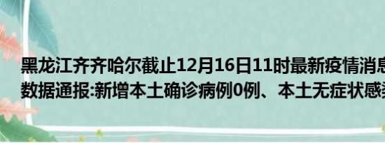 黑龙江齐齐哈尔截止12月16日11时最新疫情消息今天实时数据通报:新增本土确诊病例0例、本土无症状感染者0例