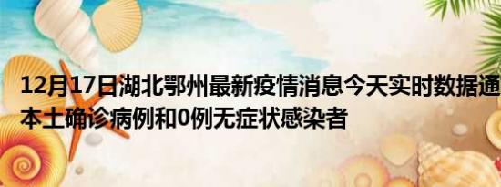 12月17日湖北鄂州最新疫情消息今天实时数据通报:新增0例本土确诊病例和0例无症状感染者